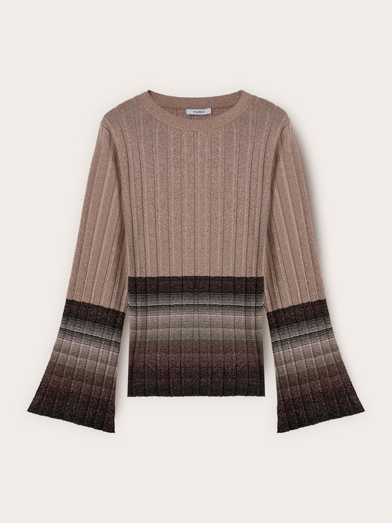 Rippenstrick-Pullover mit Glockenärmeln