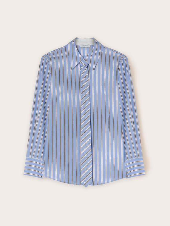 Striped shirt with rhinestone tie