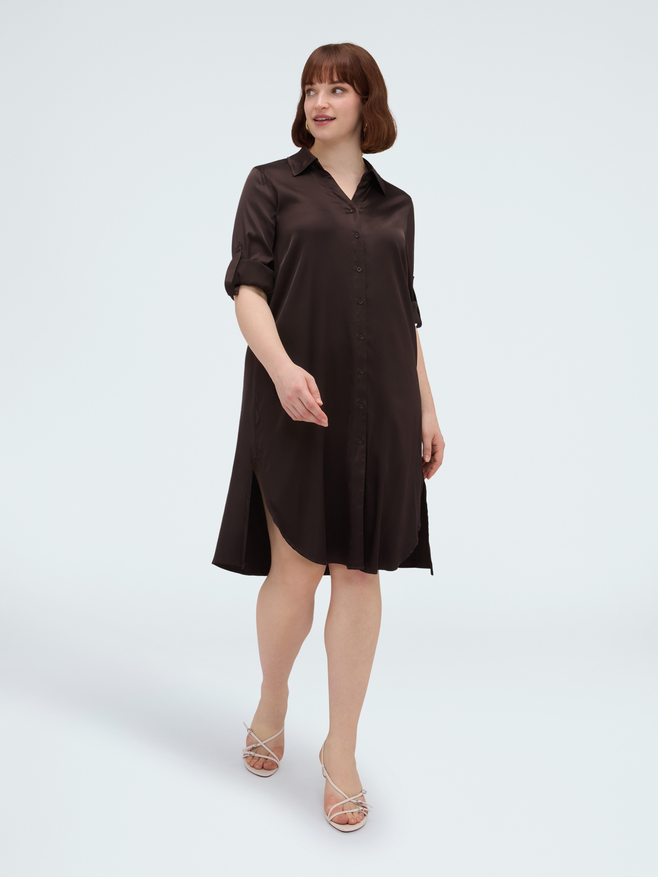 Power Hemdblusenkleid aus Viskose-Satin image number 2