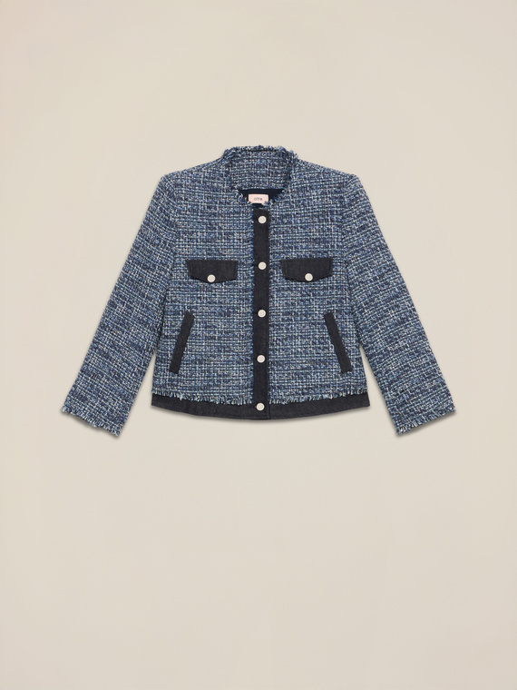 Tweed jacket with denim details