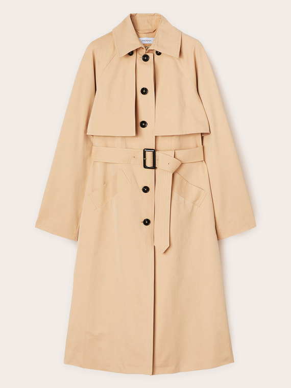 Technical fabric trench coat with removable sleeves