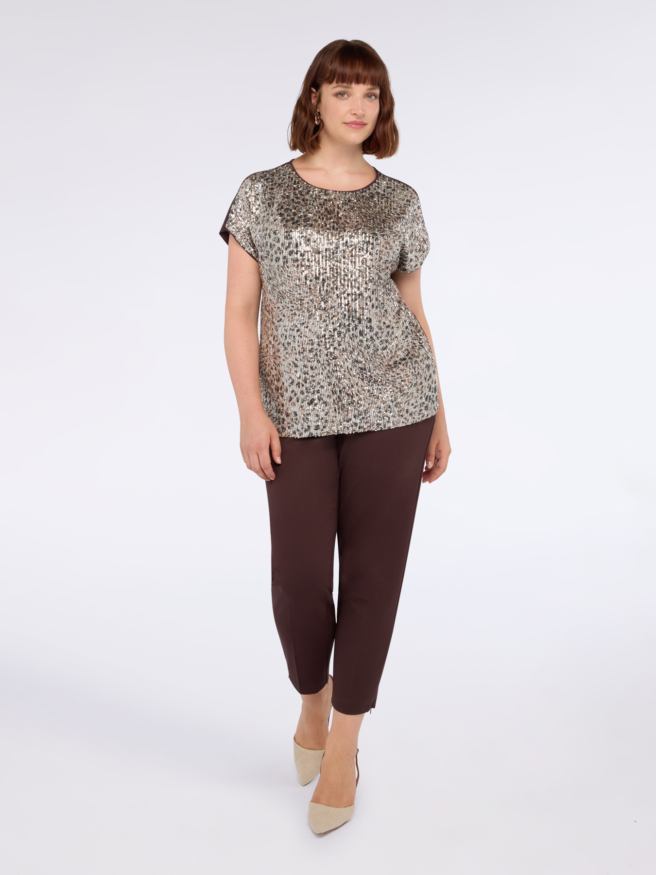 T-shirt bimaterica con paillettes image number 0
