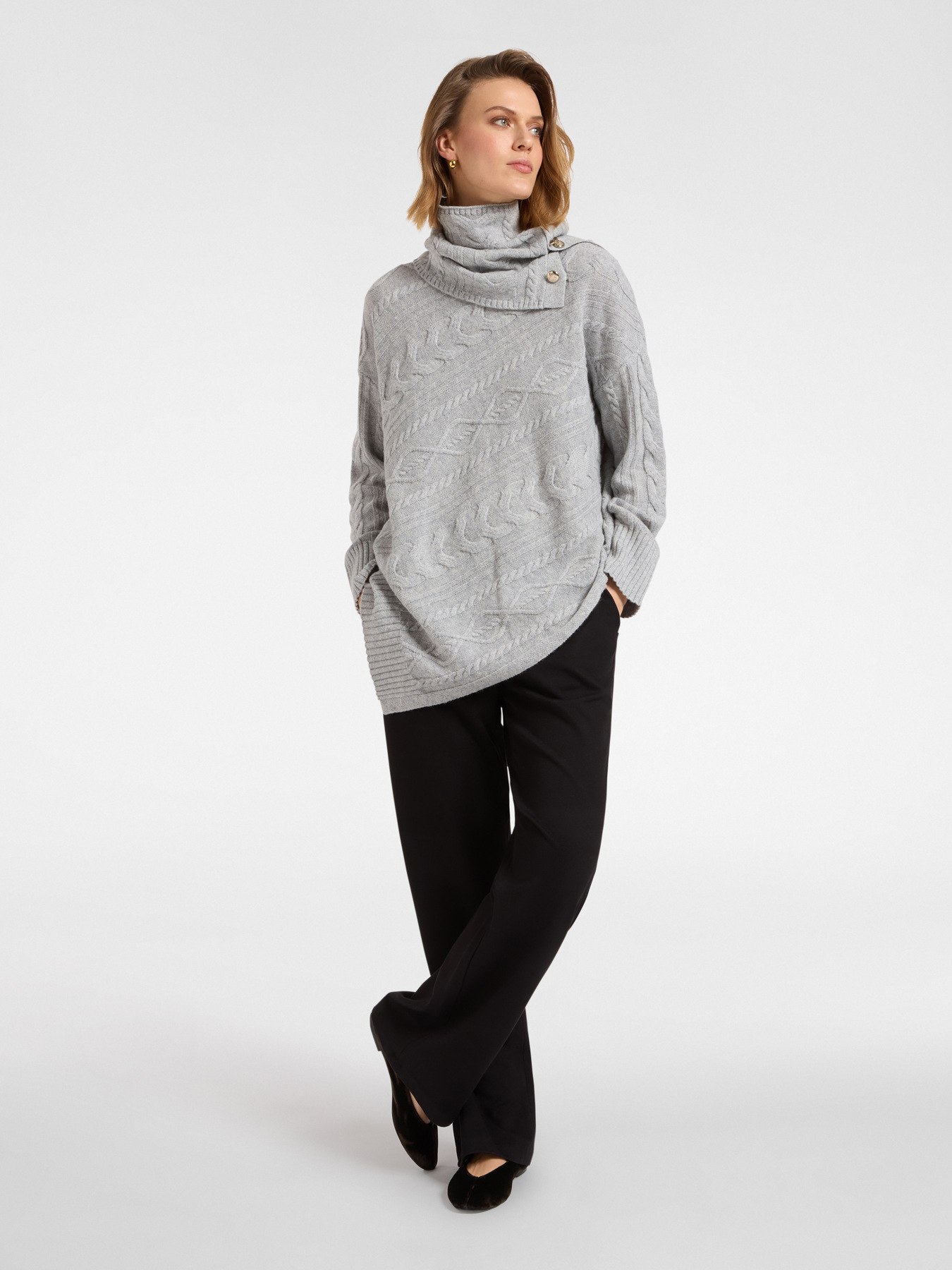 Asymmetrical cable knit wool sweater image number 2