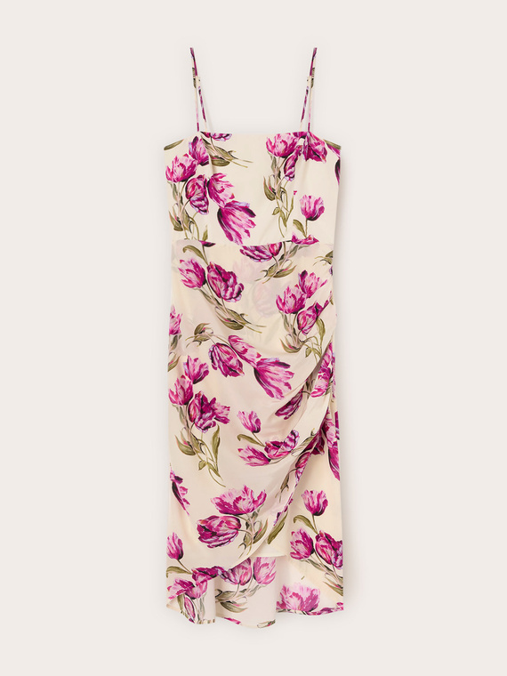 Vestito tubino floreale con drappeggi