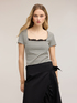 Striped t-shirt with lace detail image number 3