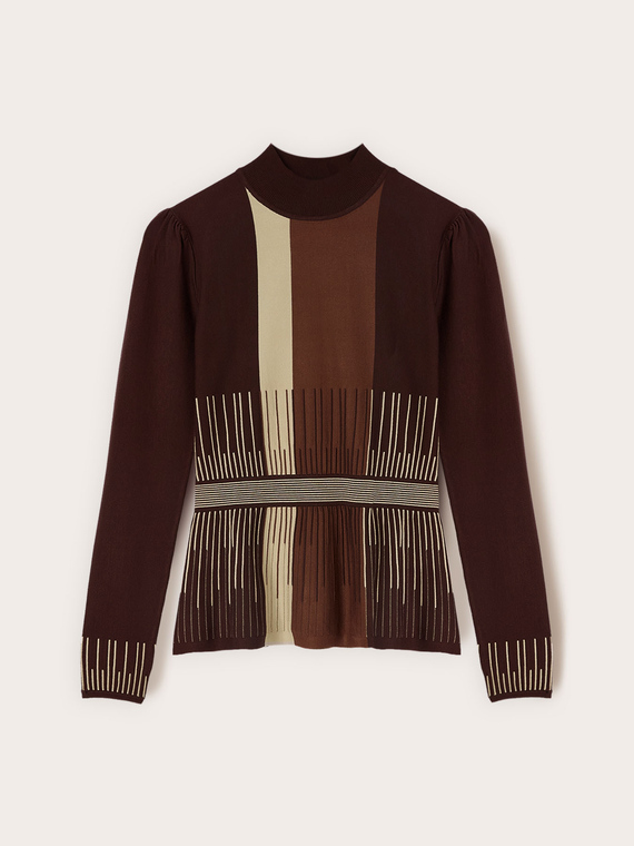 Striped turtleneck sweater with peplum cut