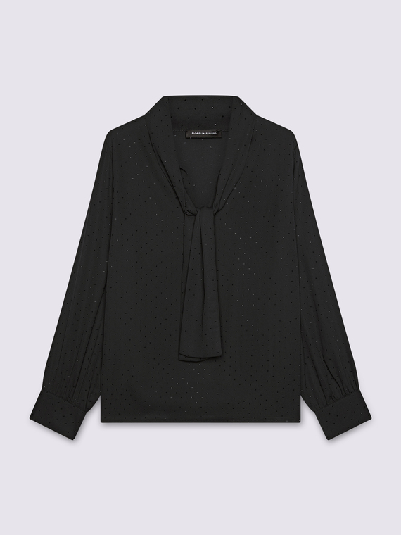 Blusa in georgette con micro punti luce e fiocco