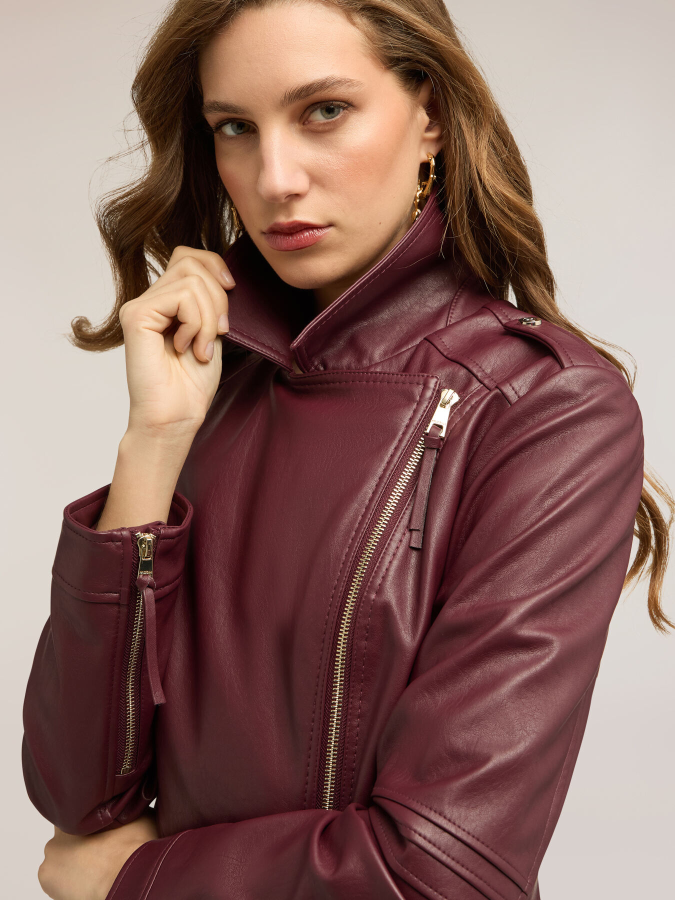 Biker jacket with gold zips image number 3