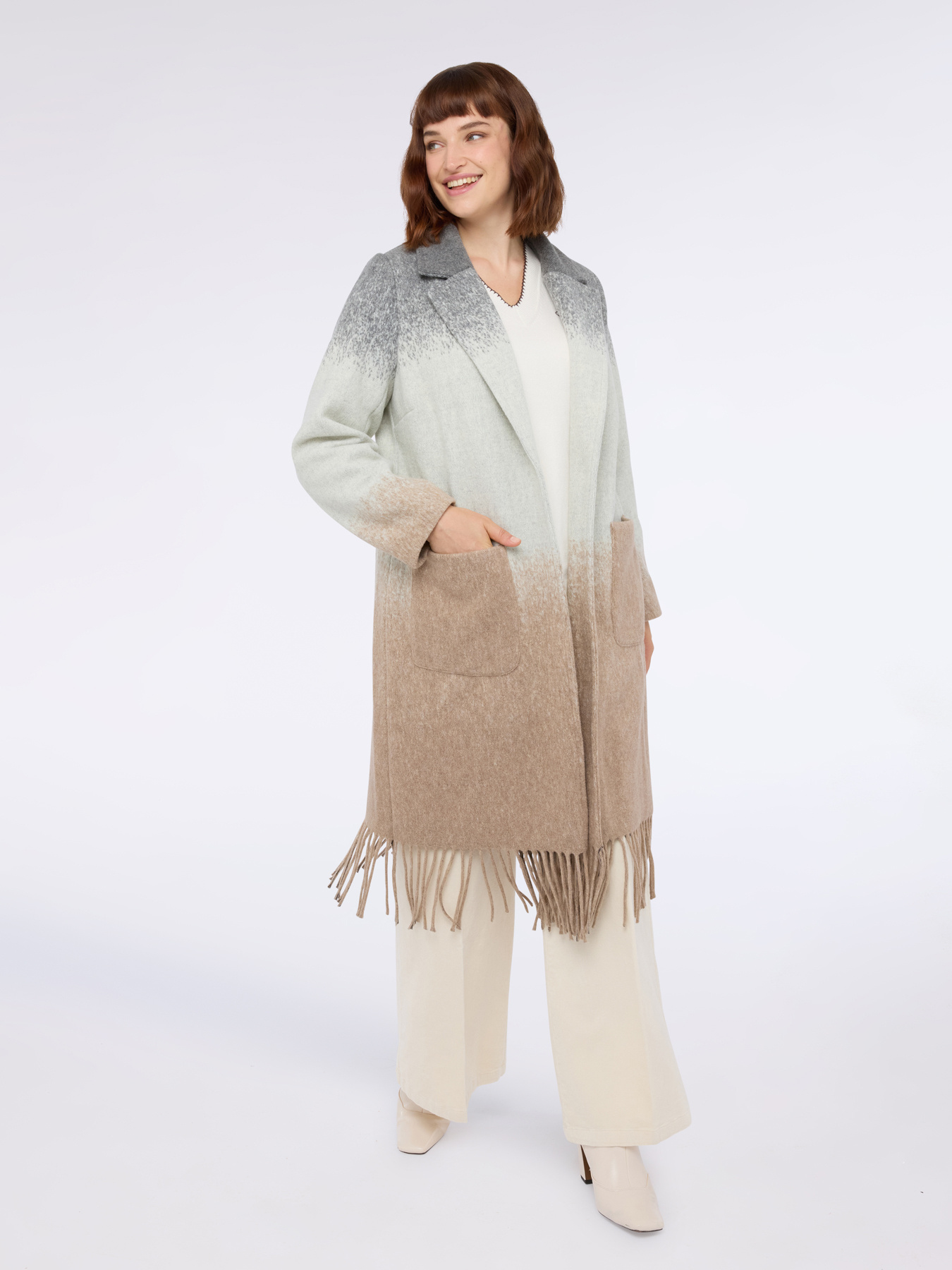 Coat with gradient print and fringes image number 1