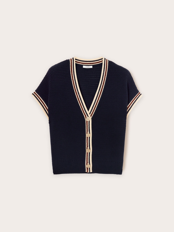 Cardigan en maille avec bordures rayées