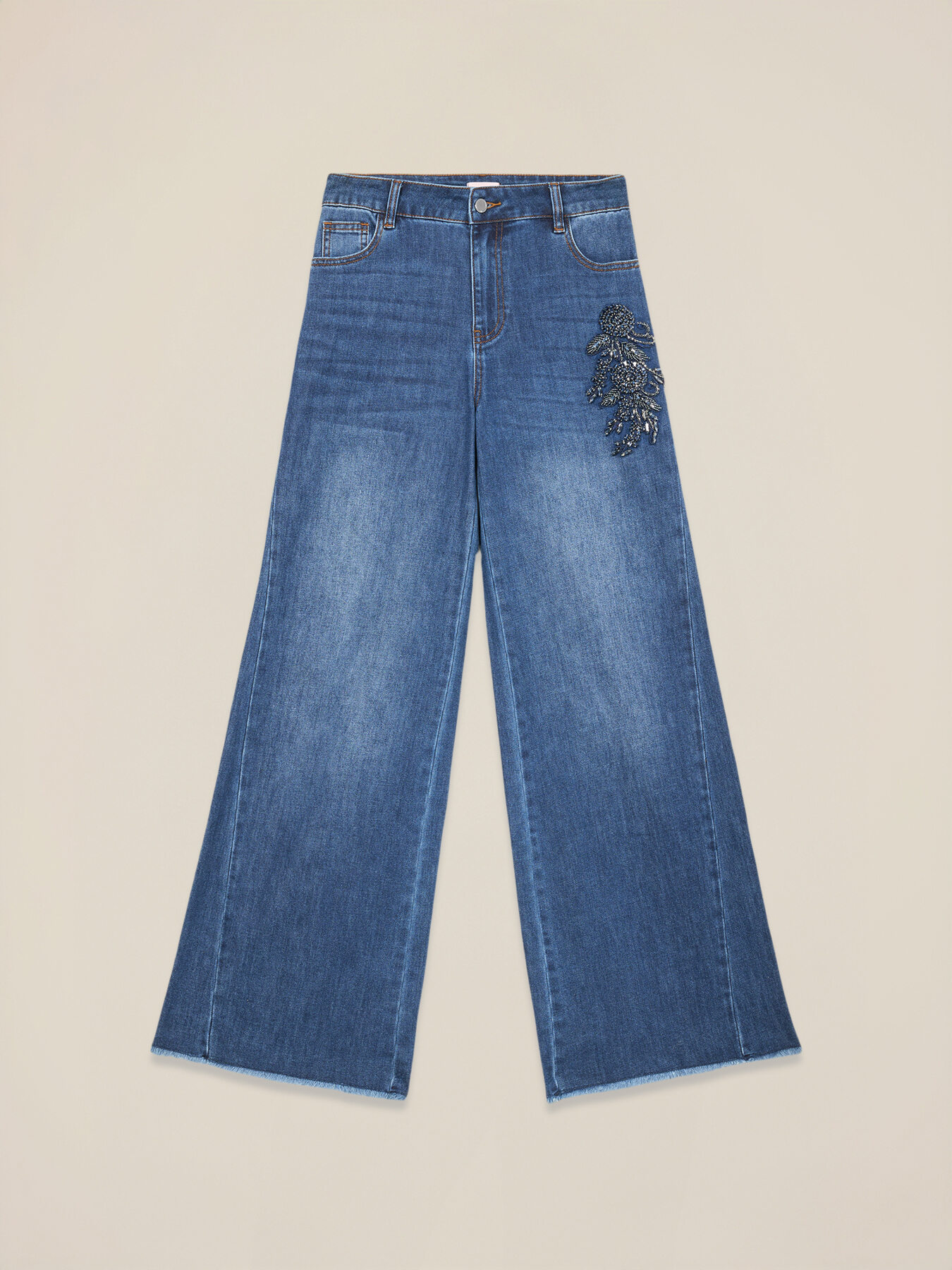 Jeans a palazzo con patch gioiello image number 4