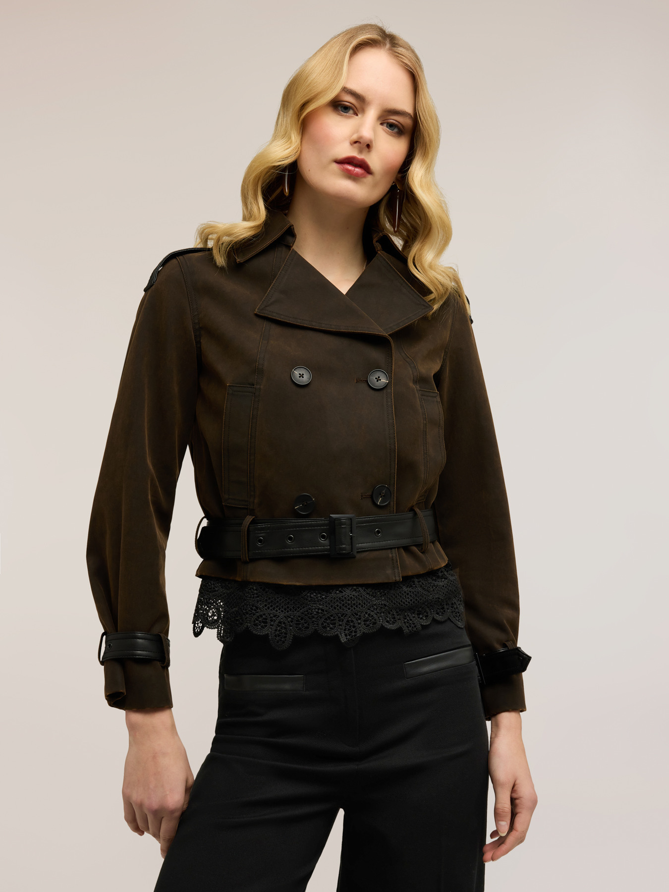 Studded jacket in coated fabric image number 0