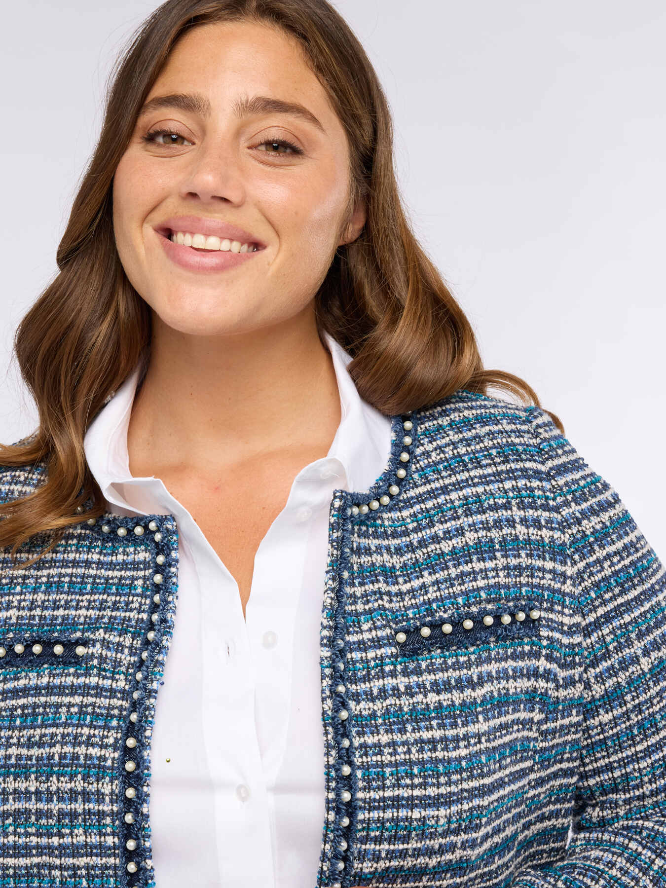 Boucl&eacute; fabric jacket with beads image number 3