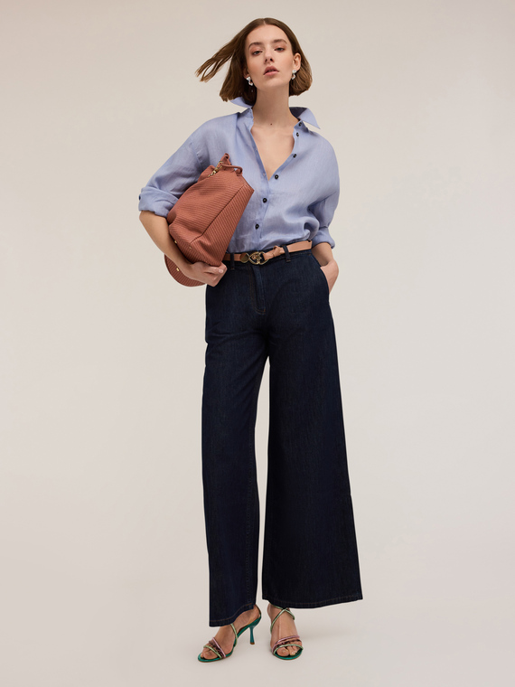 Jeans de pierna ancha azul lavado