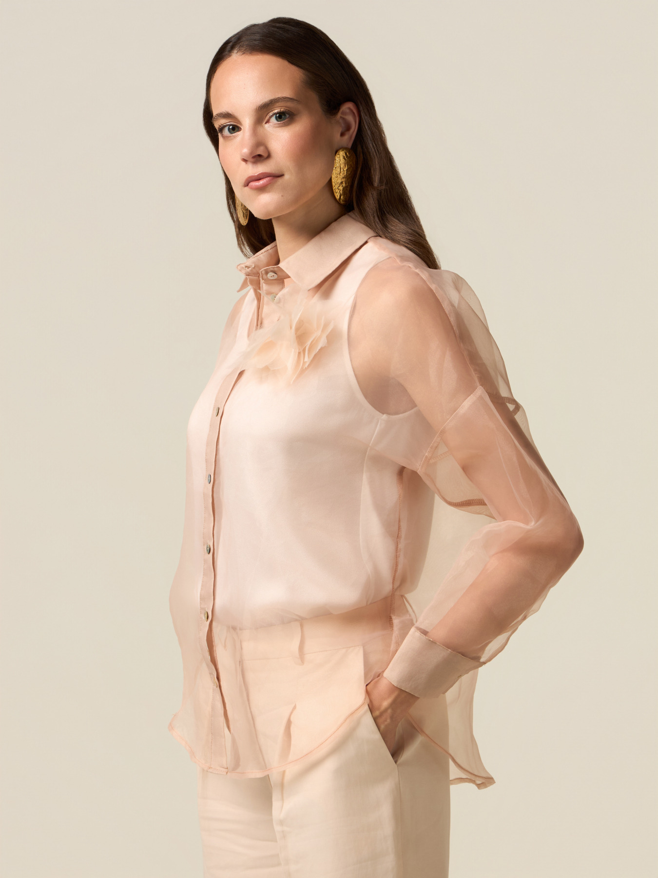 Organza shirt with brooch image number 0