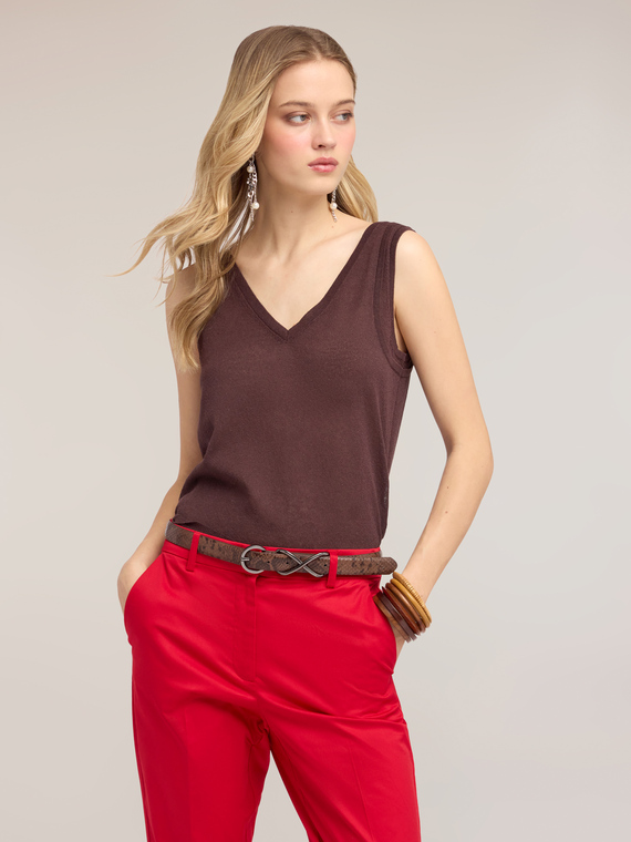 Linen blend knit top