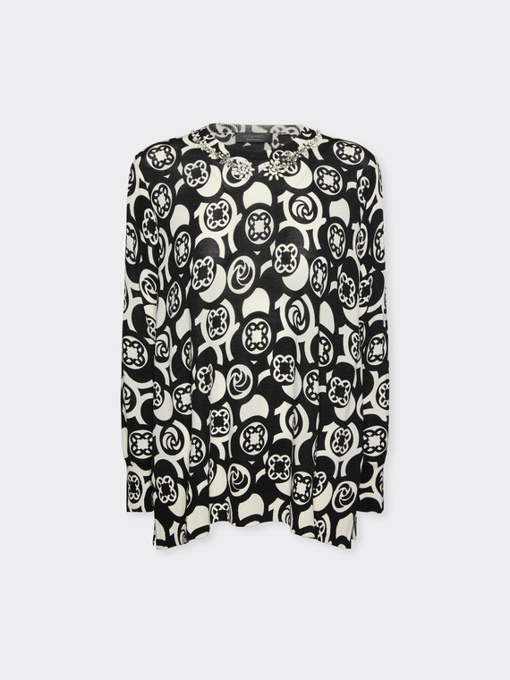 Printed sweater with embroidery