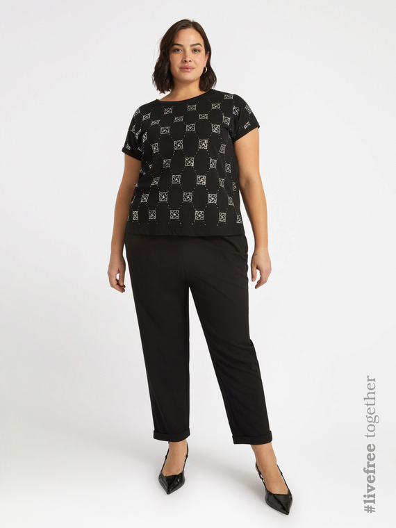 T-Shirt mit Strass-Logos