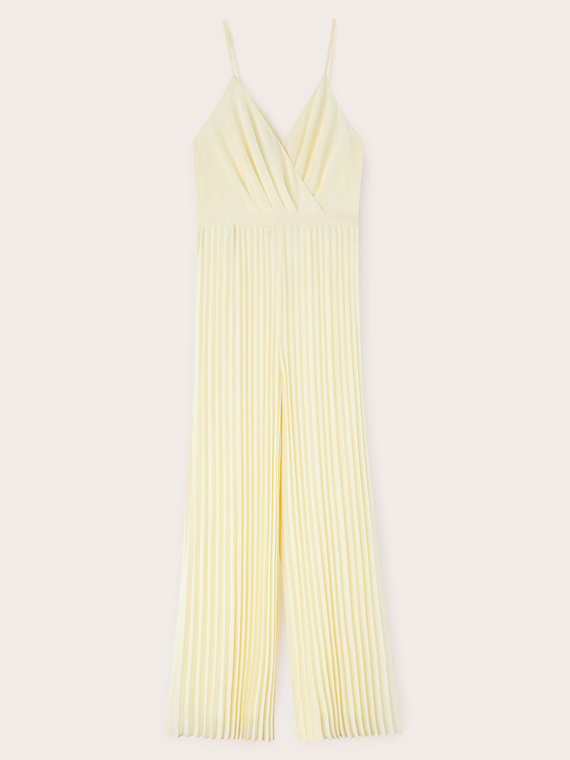 Long satin pleated jumpsuit