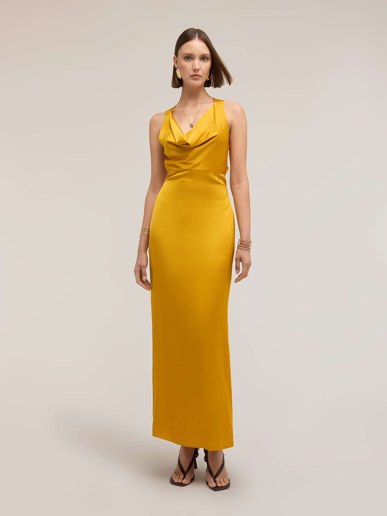 Rochie lungă din satin cu drapaj image number 3