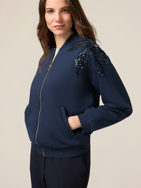 Zip-up sweatshirt with jewel embroidery