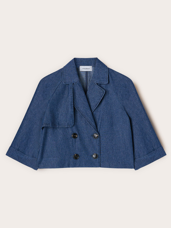 Trench court double boutonnage en chambray