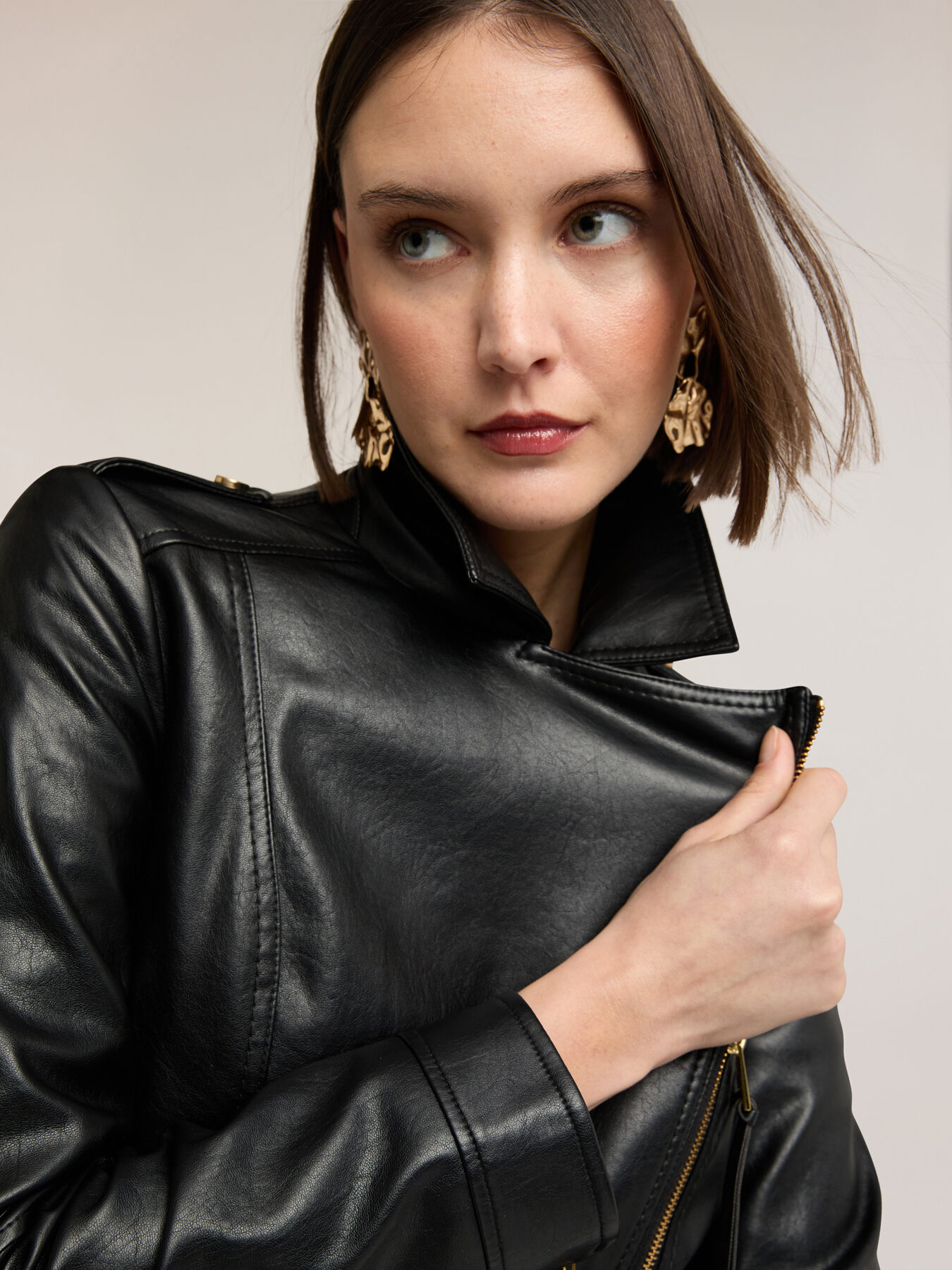 Biker jacket with gold zips image number 2