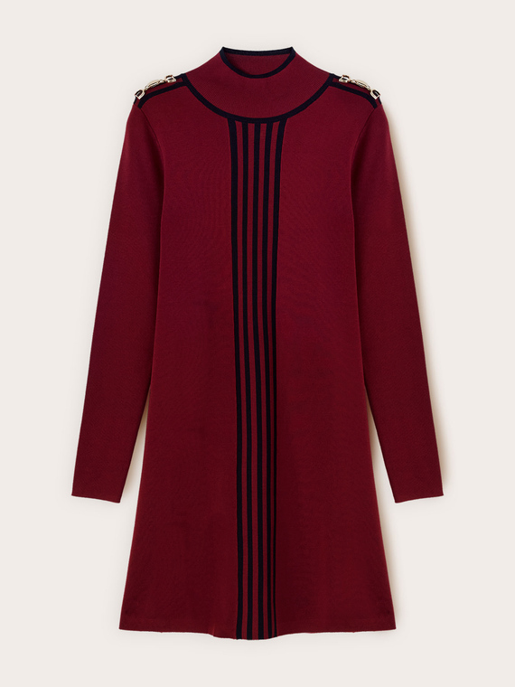 Short knit dress with contrasting color trim