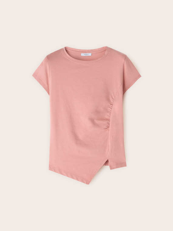 T-shirt with asymmetric side draping