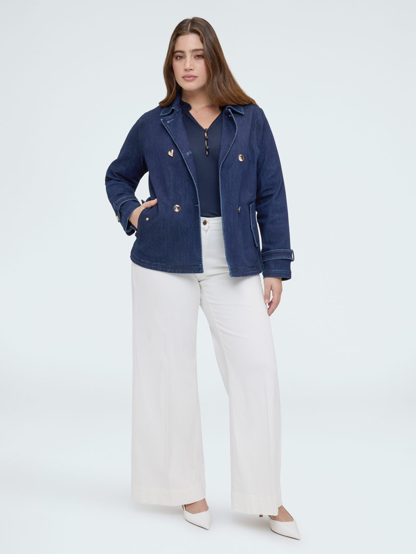 Double-breasted denim jacket image number 2