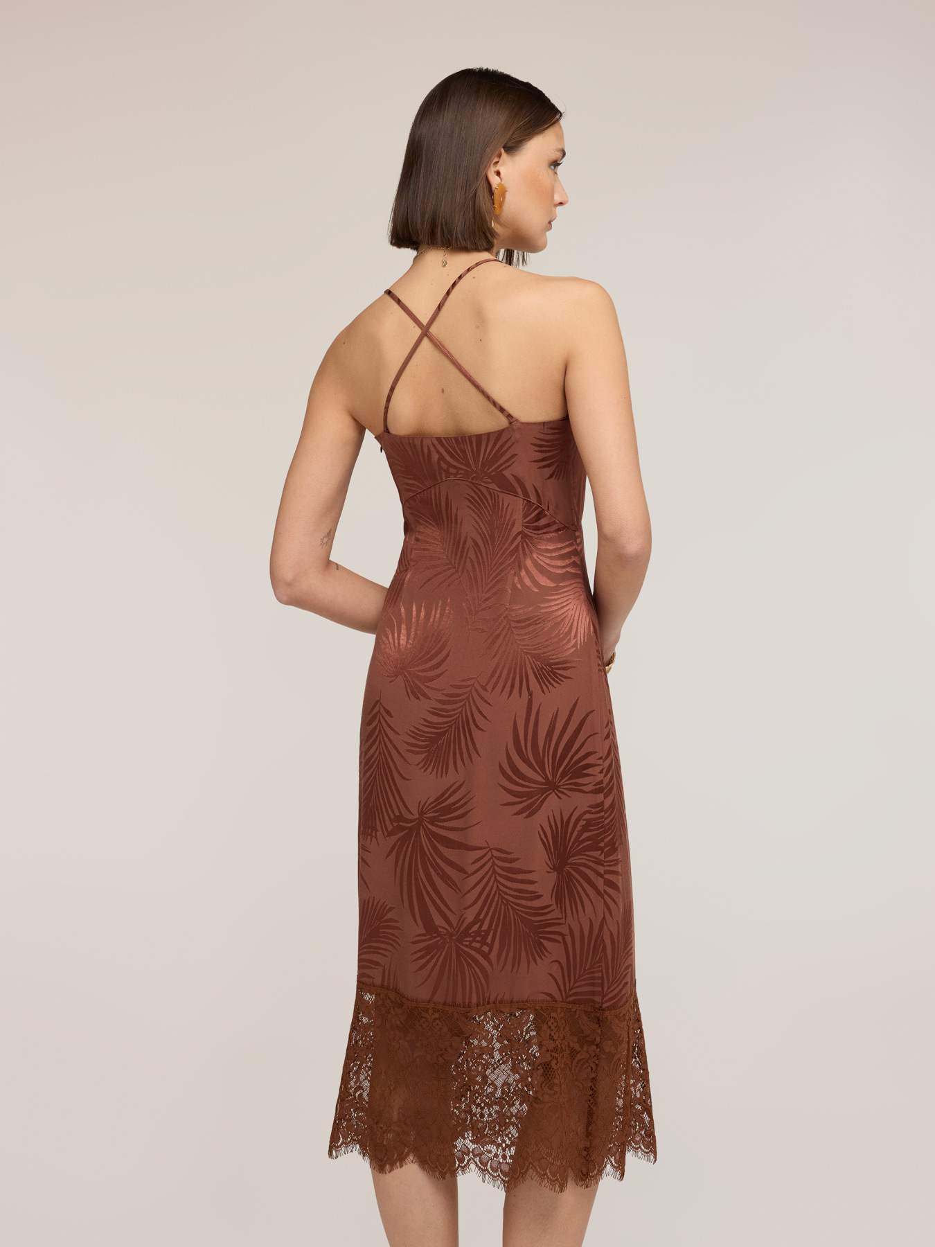 Jacquard satin sheath dress with lace image number 1