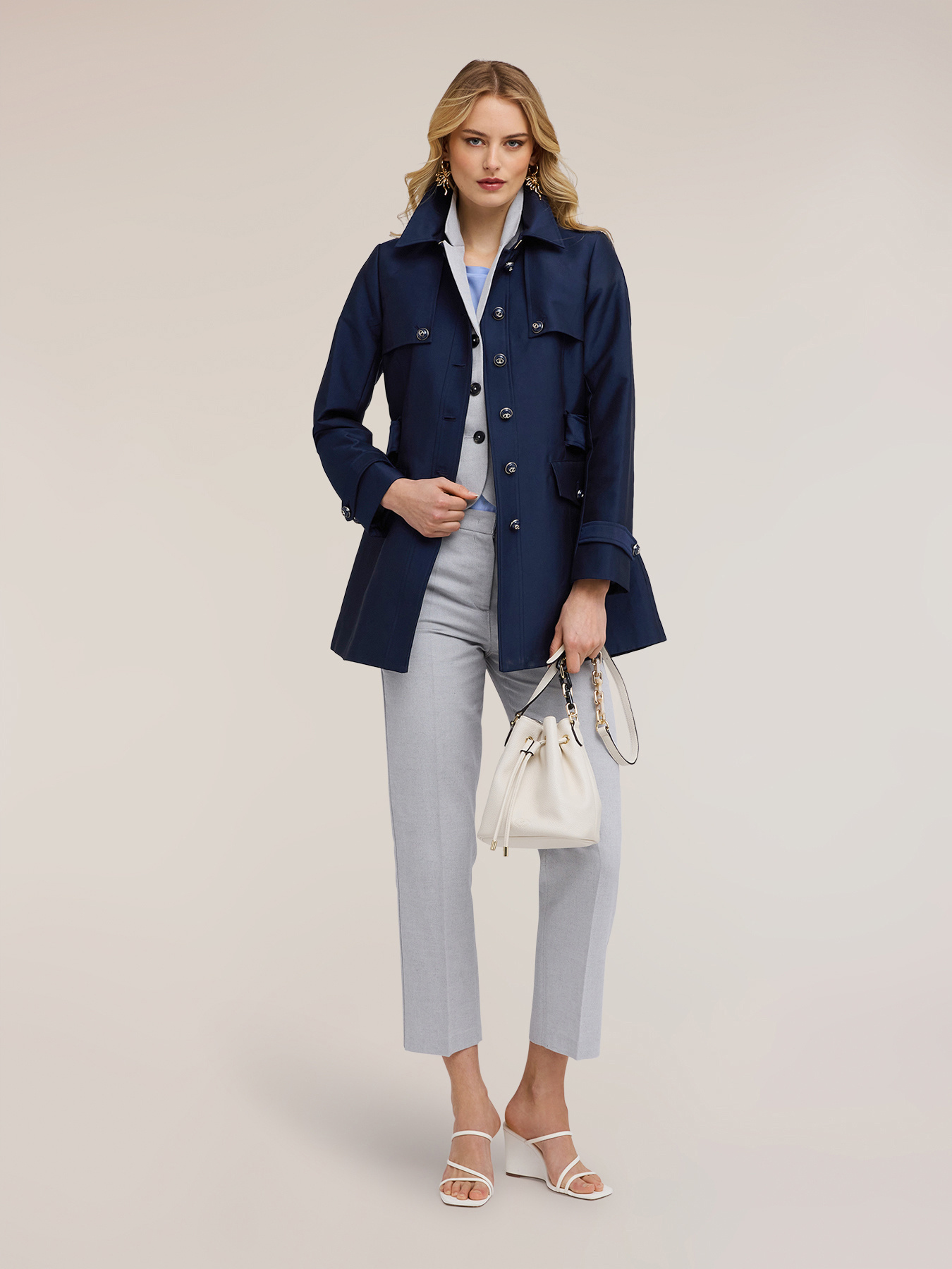 Mixed cotton trench coat with belt image number 3