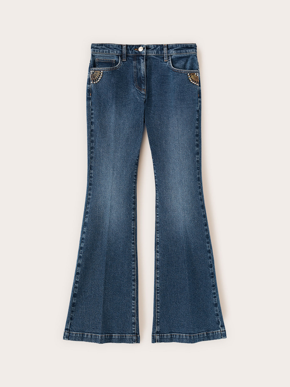 Flare jeans with jewel detail