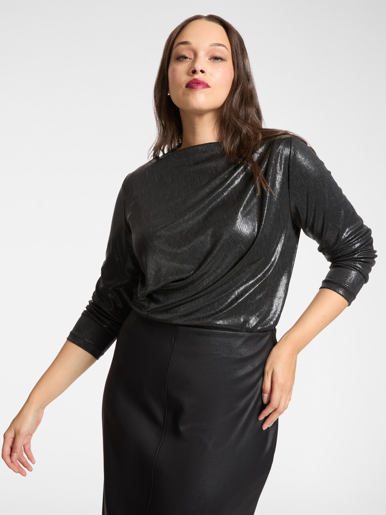 Draped laminated jersey T-shirt