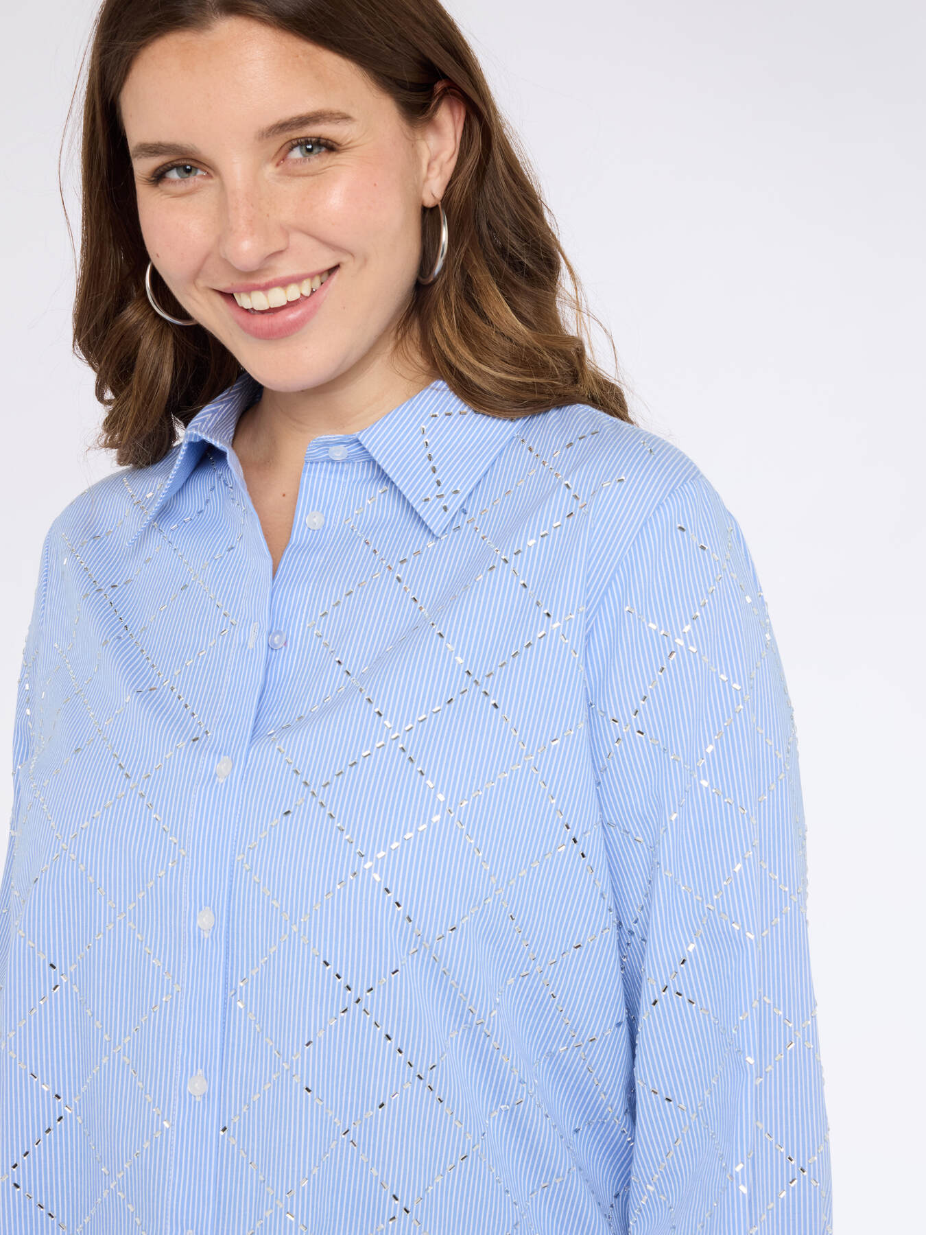 Cotton shirt with diamond embroidery image number 1