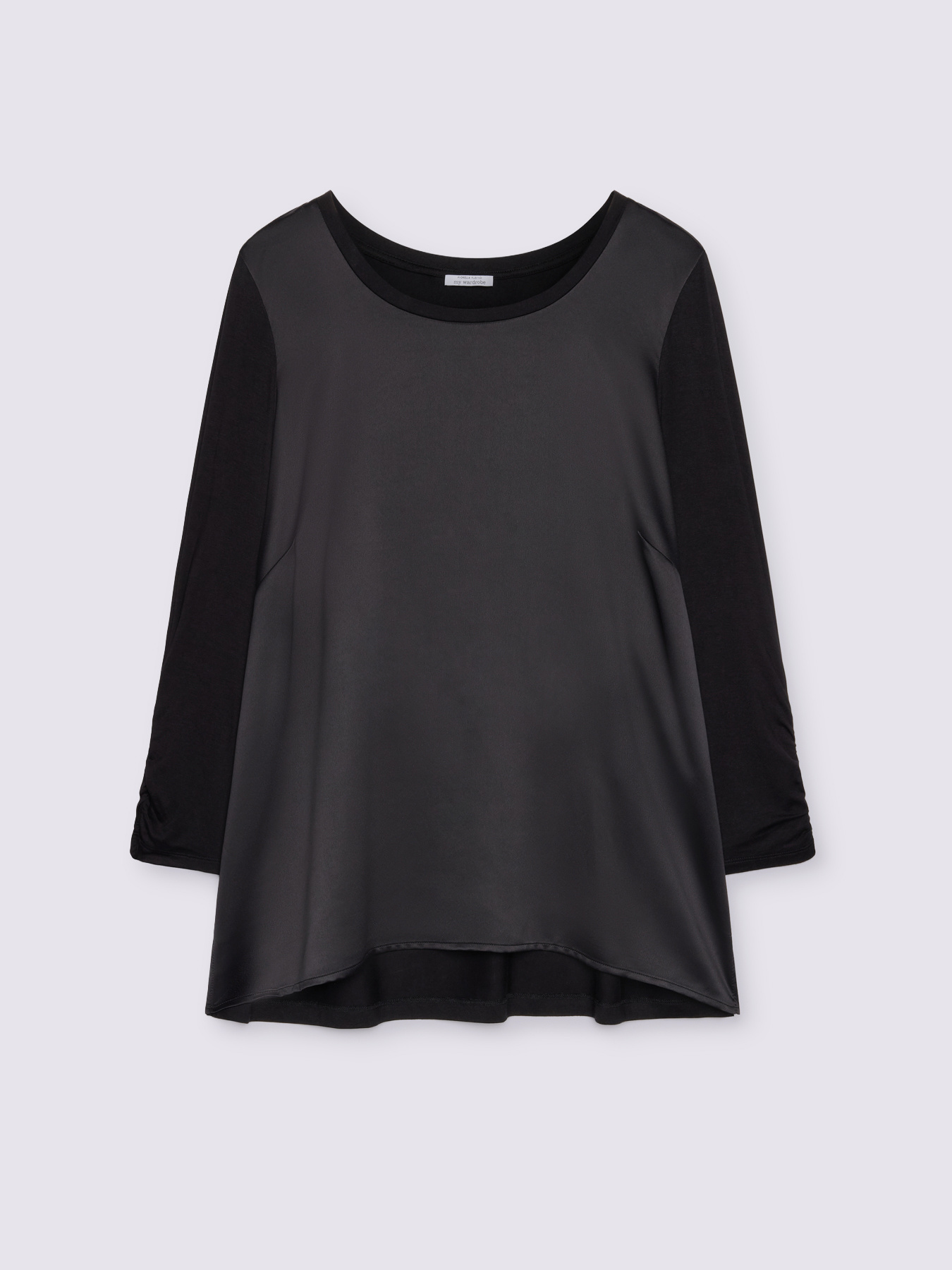 Two-material T-shirt with three-quarter sleeves in satin and jersey image number 4