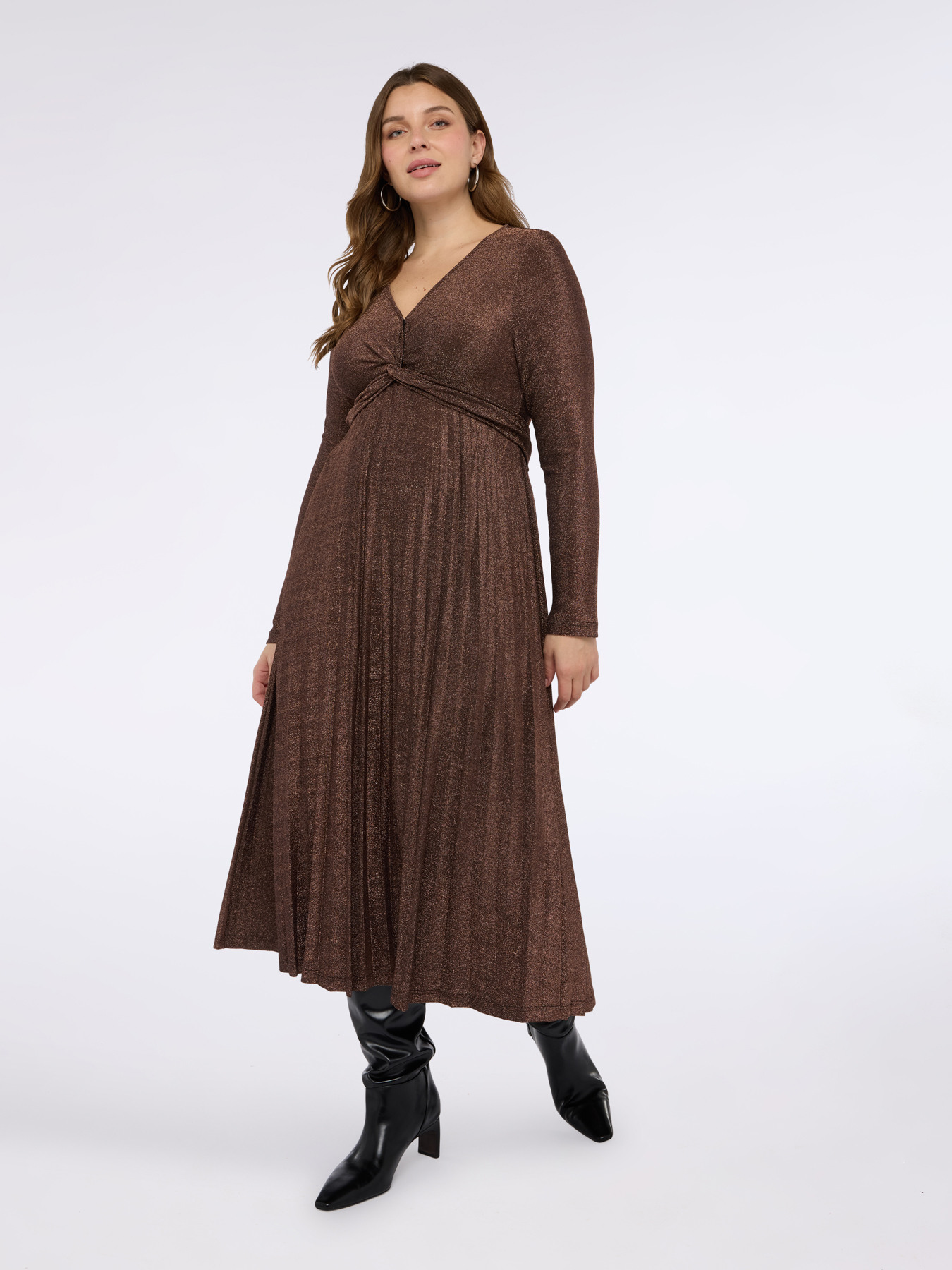 Vestito lungo DREAM in jersey lurex con gonna plisse image number 0