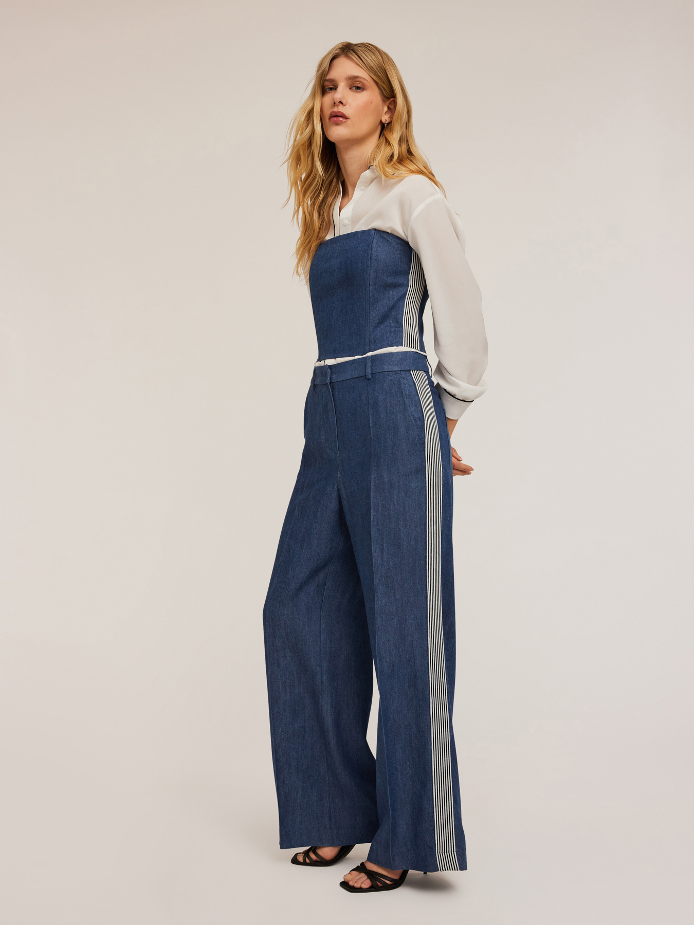 Palazzo-Hose mit Denim-Effekt und Seitenstreifen image number 0