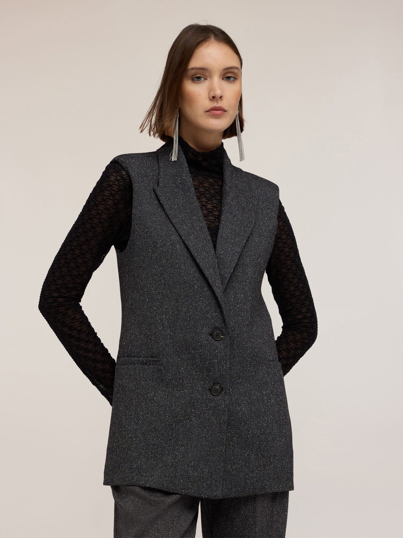 Gilet de tailleur teint fil avec revers image number 2