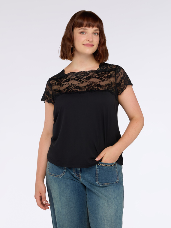 T-Shirt aus Jersey mit Spitzeneinsatz