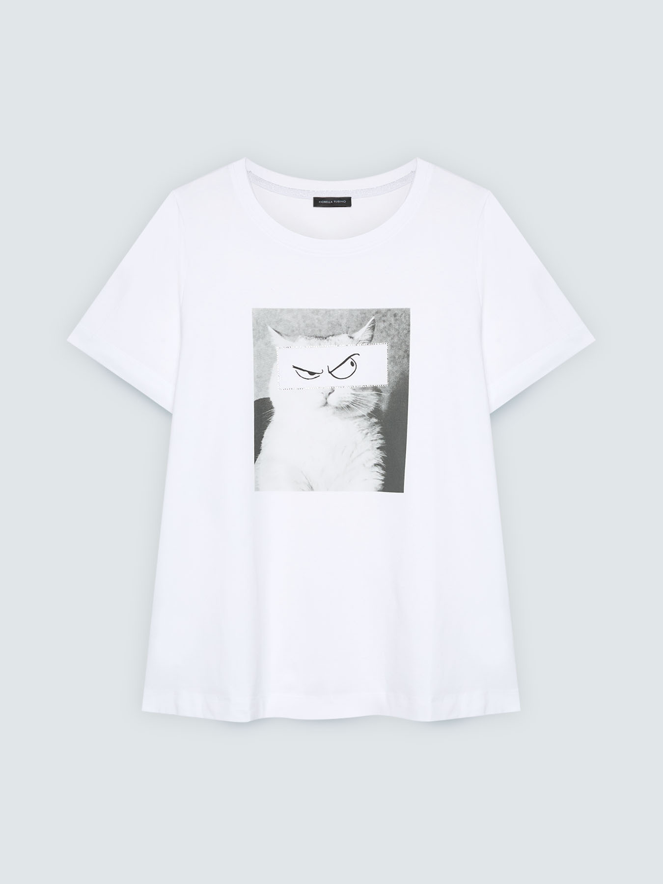 Cotton t-shirt with cat print image number 1