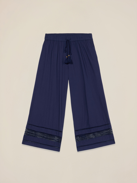 Pantaloni din muselină cu inserție de dantelă