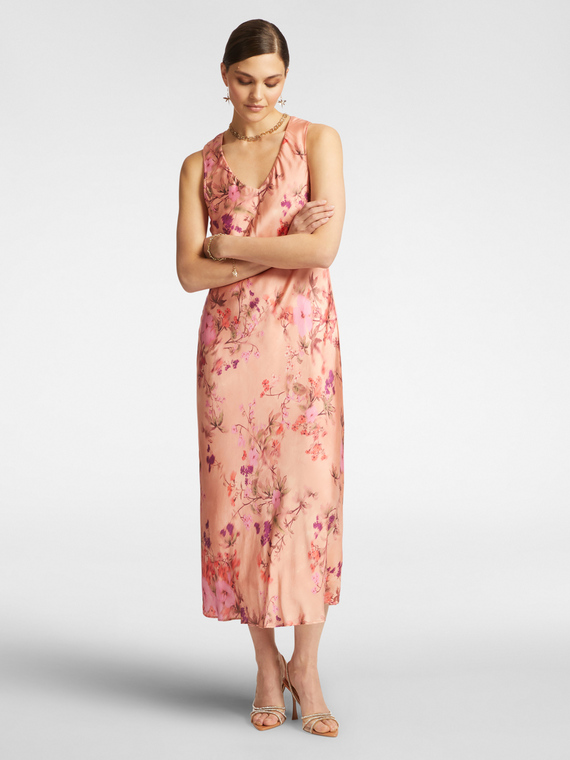 Vestido florido em cetim