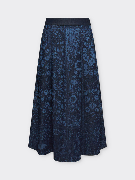 Laser denim midi skirt