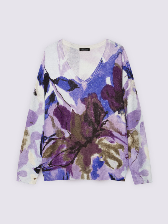V-Ausschnitt-Pullover mit floralem Allover-Print