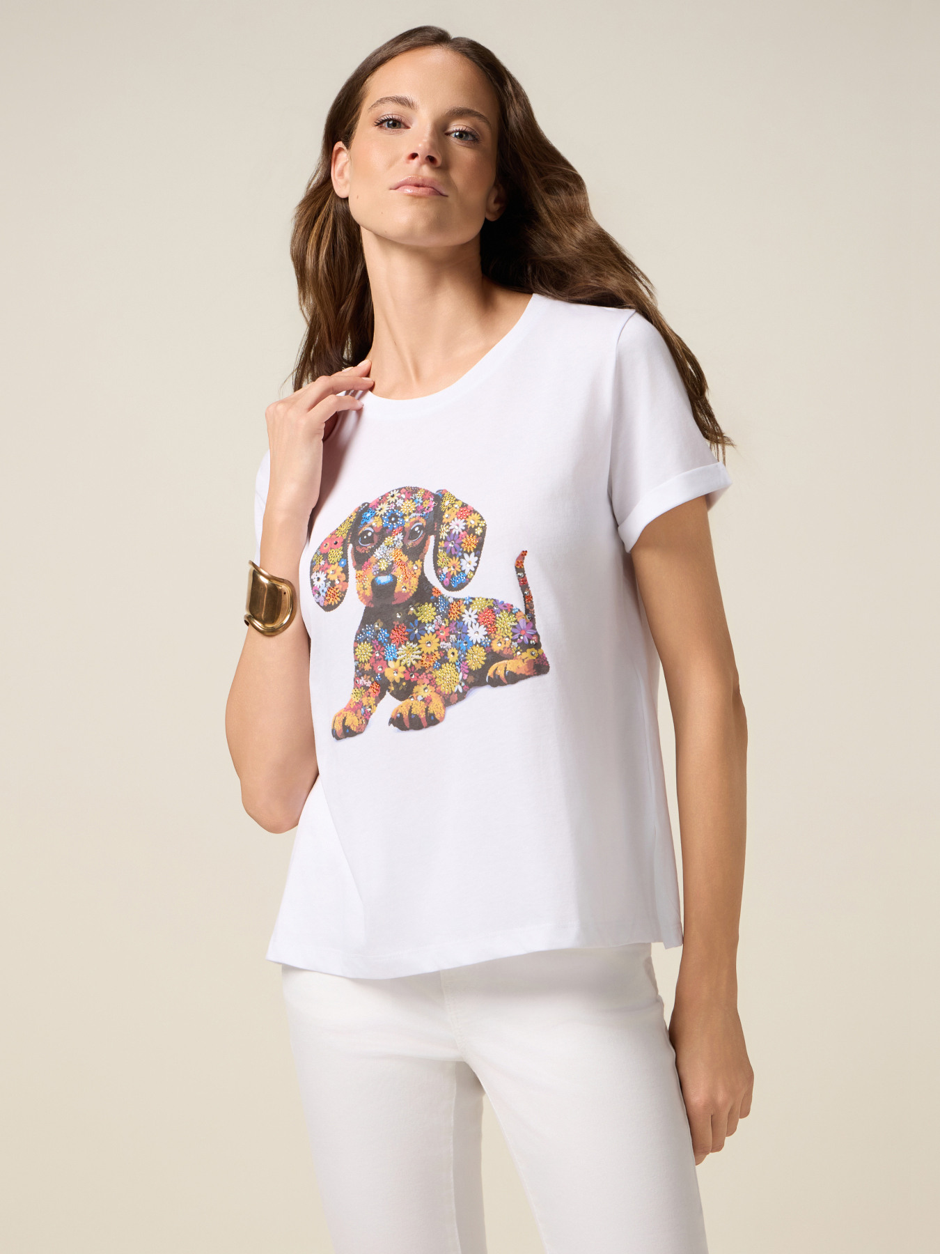 T-shirt with print and appliqués image number 0