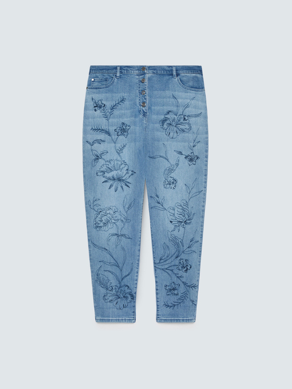 Jeans Barrel mit Blumenstickerei
