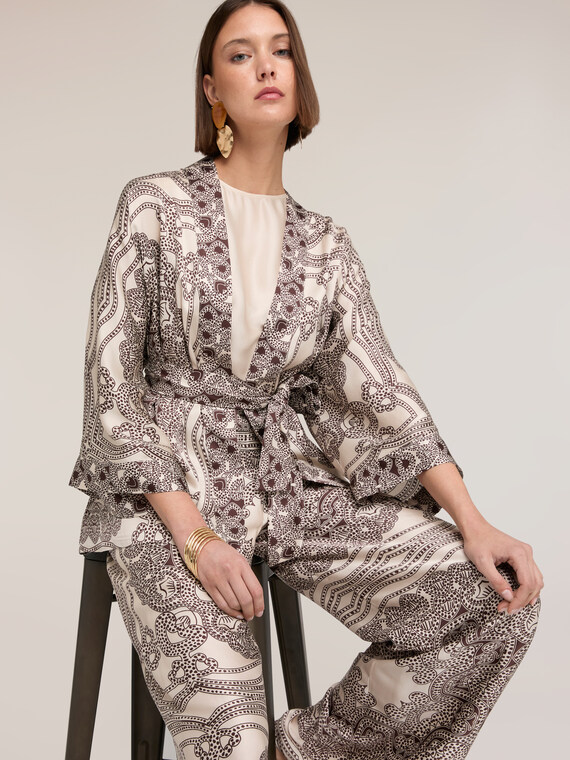 Kimono din satin cu imprimeu