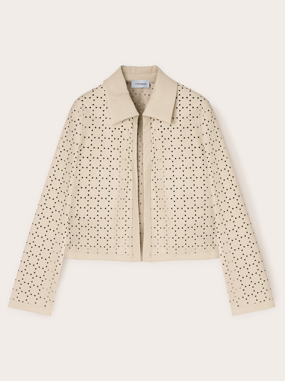 Openwork jacket in coated fabric