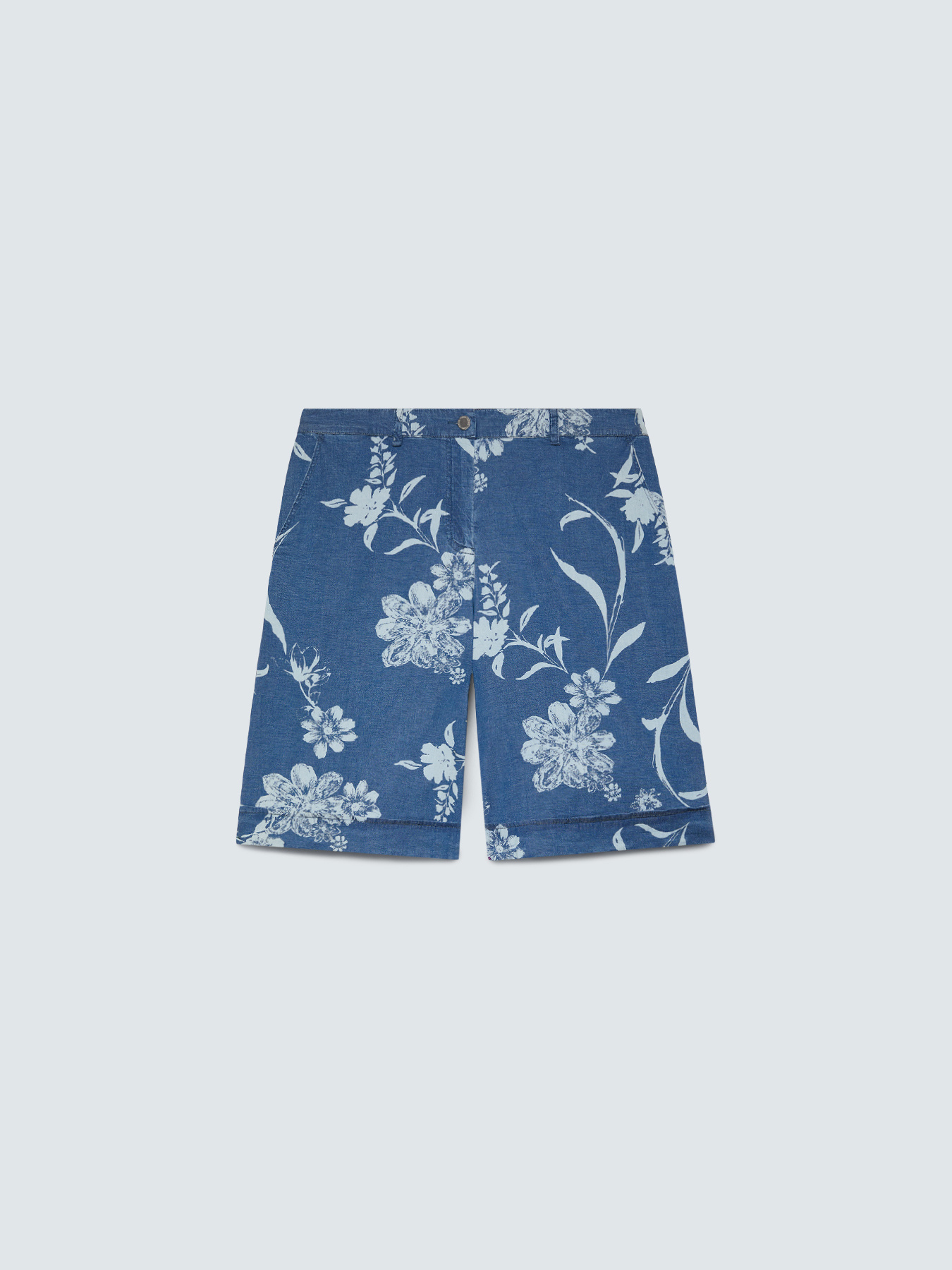 Denim bermuda shorts with delav&eacute; foliage print image number 5